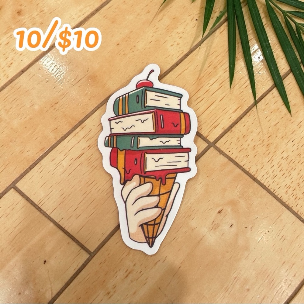 Book Ice Cream Sticker – Cute Book Lover Vinyl Decal | Reading Planner Sticker